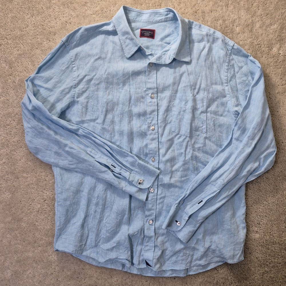Untuckit Linen Shirt Button Up Mens XL Blue Grachetto Coastal Beachy Wedding - Picture 2 of 7